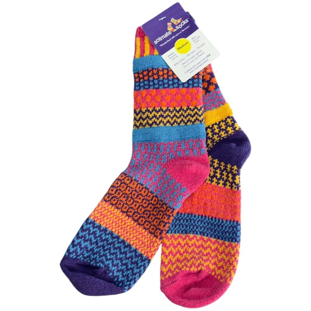 Solmate Socks Carnation Mismatched Knit Colorful Crew Socks. Medium. NEW.